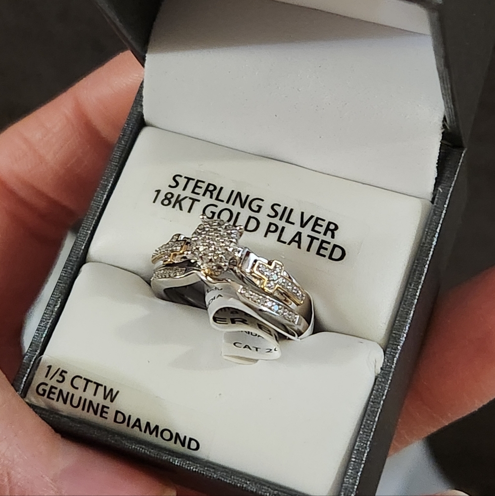 Sterling Silver 18K Gold Plated Diamond Accent Ring - White and Gold